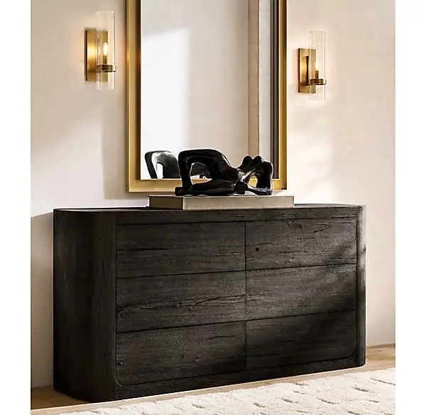 Комод Осло темный в интерьере с зеркалом
